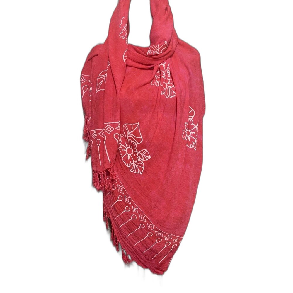 Bali Batik Pashmina Wrap Skirt Cover Up Fringed Scarf Boho Pink Red 4 X 6 ft